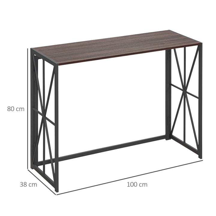 Consola Mesa de Entrada Estilo Industrial com Estrutura em Metal Dobrável e Bancada de MDF para Sala de Estar Entrada Corredor 100x38x80cm Marrom e Preto
