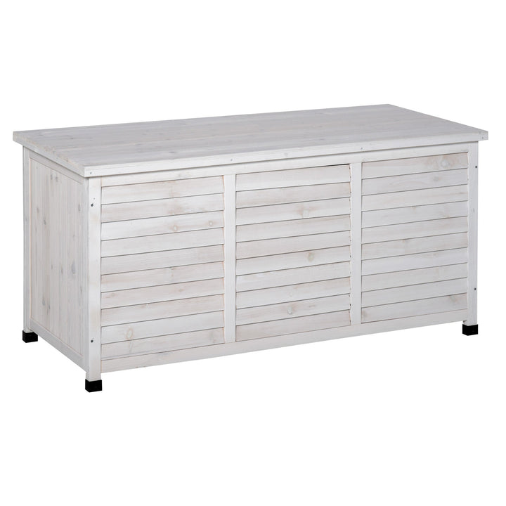 Baú de madeira ao ar livre Caixa de armazenamento de jardim com tampa que pode ser aberta 127x56x60 cm Branco
