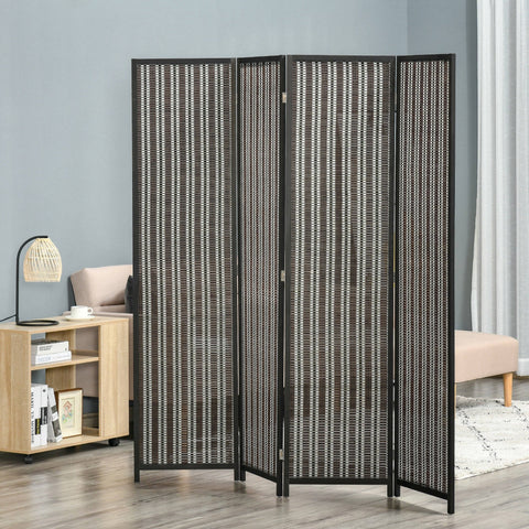 Biombo de 4 Painéis de Bambú Separador de Ambientes Dobrável Divisória para Espaços 180x180cm Marrom e Preto