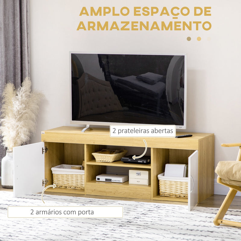 Móvel para TV Móvel para Sala de Estar Moderno com 2 Portas com Puxador e Armazenamento de 2 Níveis para Televisores de até 60 Polegadas para Dormitório 130x39,6x48cm Branco e Madeira