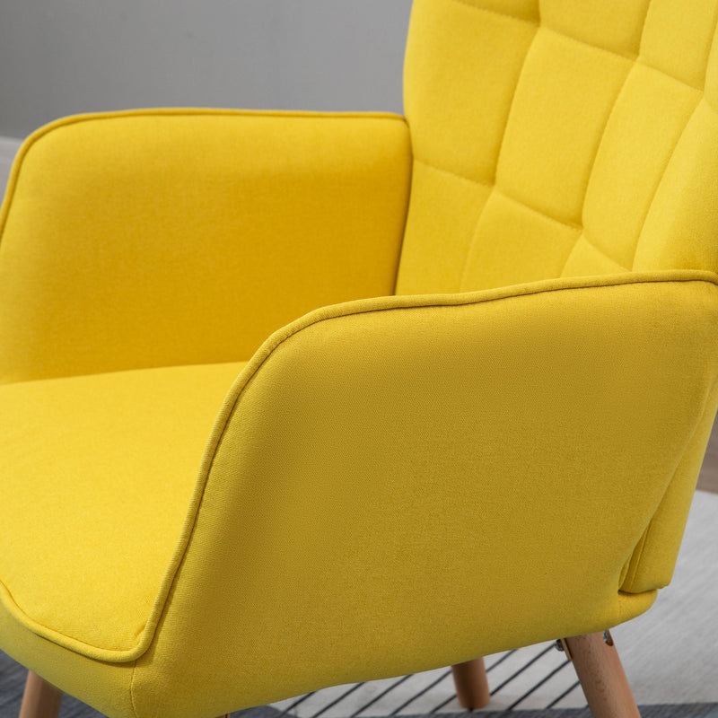 Poltrona de Sala de Estar Moderna Poltrona com Encosto Alto Apoio para os Braços Tecido de Linho e Pés de Madeira de Haya para Sala de Jantar Cozinha 71x68x101cm Amarelo