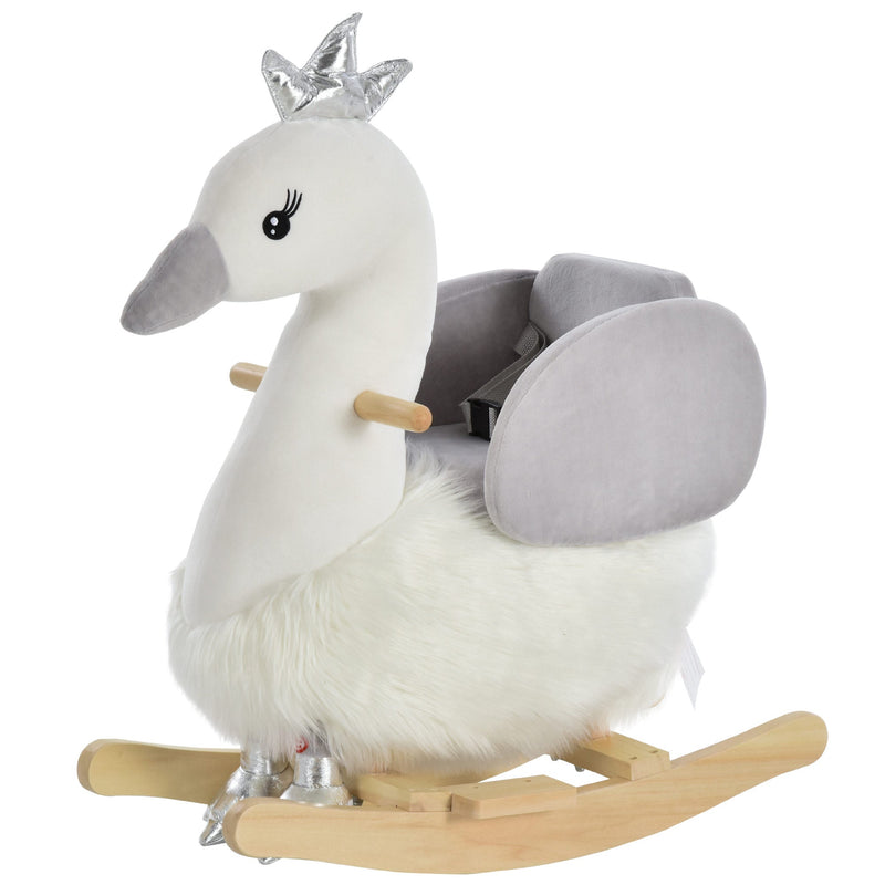 Cavalo de balanço para bebê acima de 18 meses em forma de cisne com som 60x33x59 branco e cinza