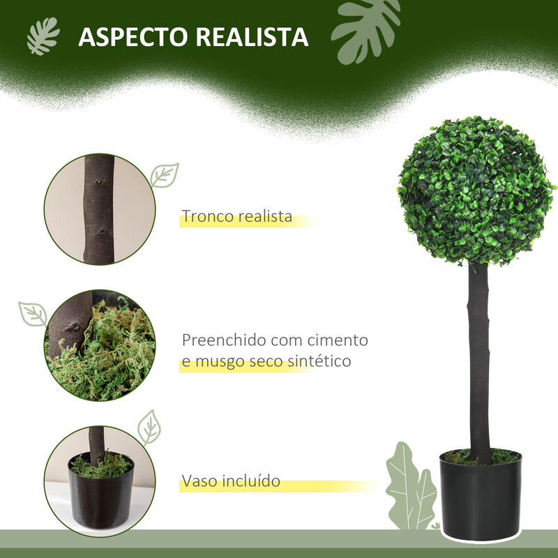 Conjunto de 2 Plantas Artificiais Decorativas 60cm Buxos Artificiais em Vaso para Decoração de Interior e Exterior Ø20x60 cm Verde