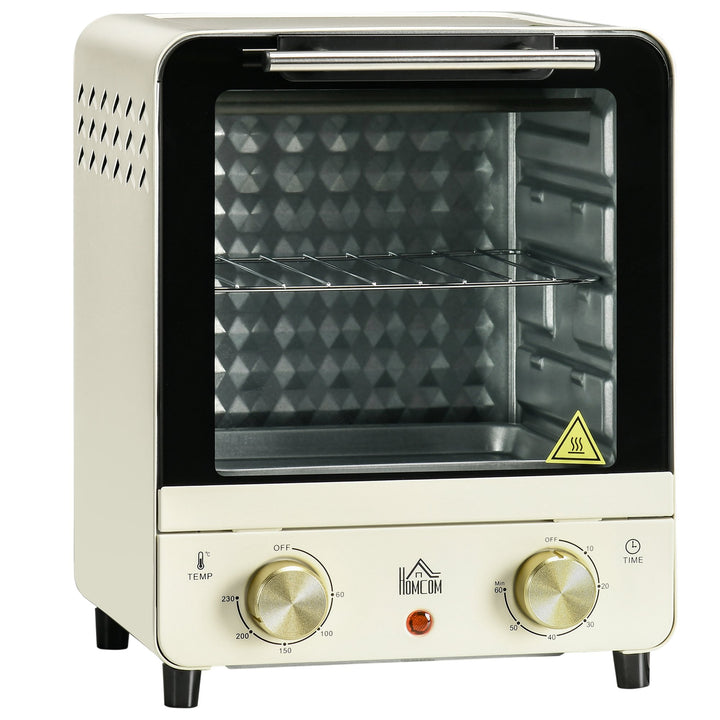 Mini Forno Elétrico de Convecção 15 Litros 1000W Forno com Temperatura até 230°C Temporizador 60 Minutos Bandeja e Grade 25,5x27,5x32cm Creme