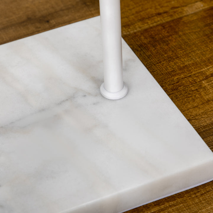 Cabide de Pé Elegante Cabide de Pé para Abrigos com 2 Ganchos Redondos Suspensos e Base de Mármore para Dormitório Corredor Entrada 35x25x170cm Branco