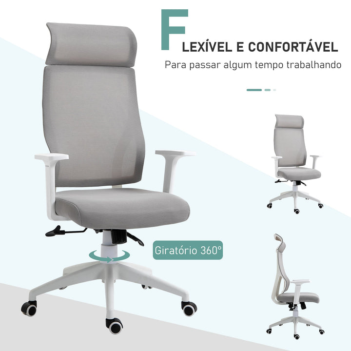 Cadeira ergonômica giratória altura ajustável e reclinável até 120º posição de bloqueio 64x61x120,9-128,9 cm Cinza