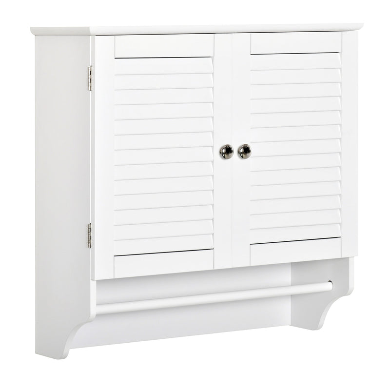 Kleanklin Armário Casa de Banho de Parede com 2 Portas de Persiana Prateleira Interior e Barra para Toalhas Móvel Auxiliar Suspenso Moderno Multiuso para Cozinha 60x23x60cm Branco