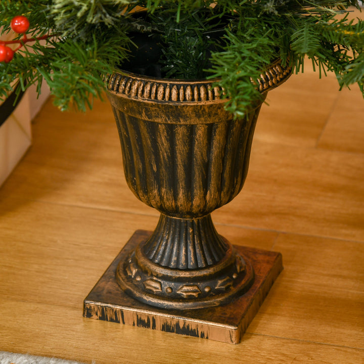 Conjunto de 2 Árvores de Natal Artificial 90cm com Vaso Ignífugo com 110 Ramos 70 Bagas 8 Pinhas e Folhas de PVC Decoração de Natal para Interiores Verde