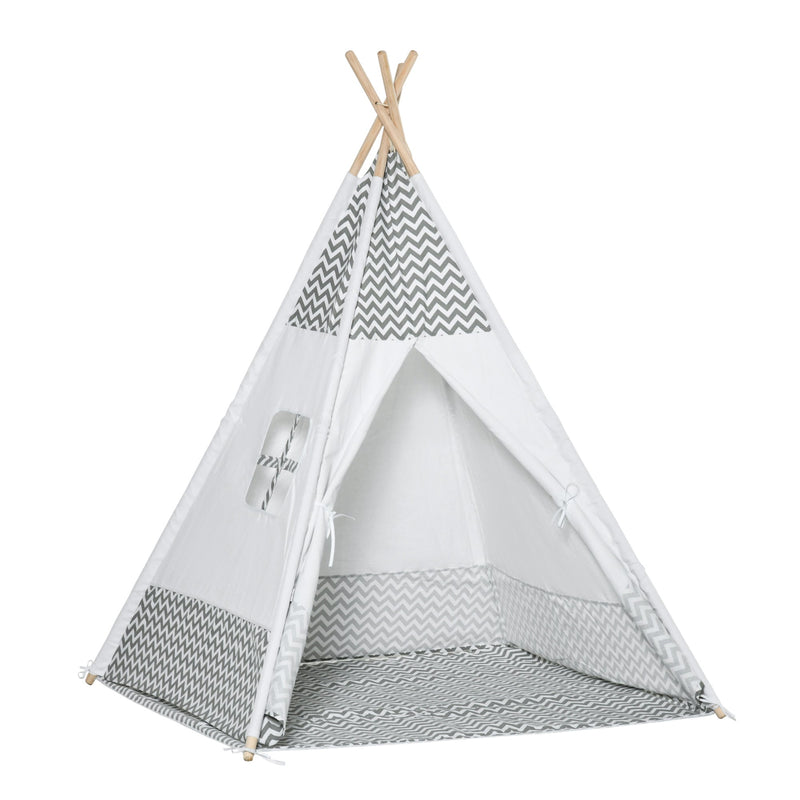 Tenda Tipi para Crianças acima de 3 Anos Tenda Infantil de Madeira Portátil com Janela Almofada e Bolsa de Transporte para Interiores e Exteriores 120x120x155cm Cinza