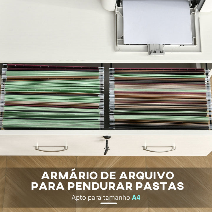 Armário de Arquivos com Gavetas para Escritório para Documentos em Tamanho A4 Fechadura e 2 Chaves para Estúdio Escritório 74x42x72cm Branco