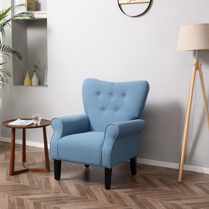 Poltrona de Sala de Estar Estofada Poltrona Relax com Apoio para os Braços Assento Acolchoado e Pés de Madeira Estilo Moderno para Dormitório 78x74x97cm Azul Claro