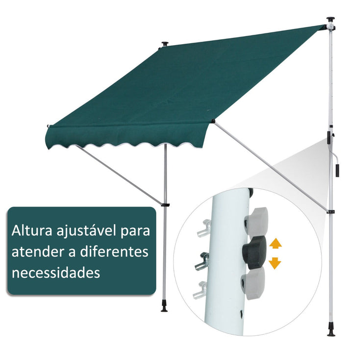 Toldo Ajustável para Portas ou Janelas Pernas Telescópicas 200x150cm Verde
