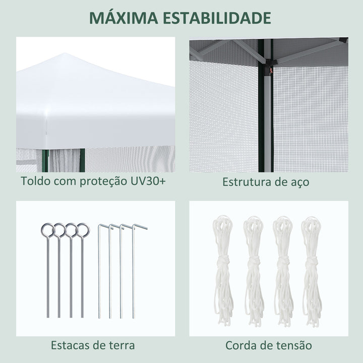 Tenda Dobrável 2,7x2,7cm Tenda de Jardim com Proteção UV30 Altura Ajustável em 3 Níveis 2 Janelas e Bolsa de Transporte para Pátio Varanda Branco e Verde