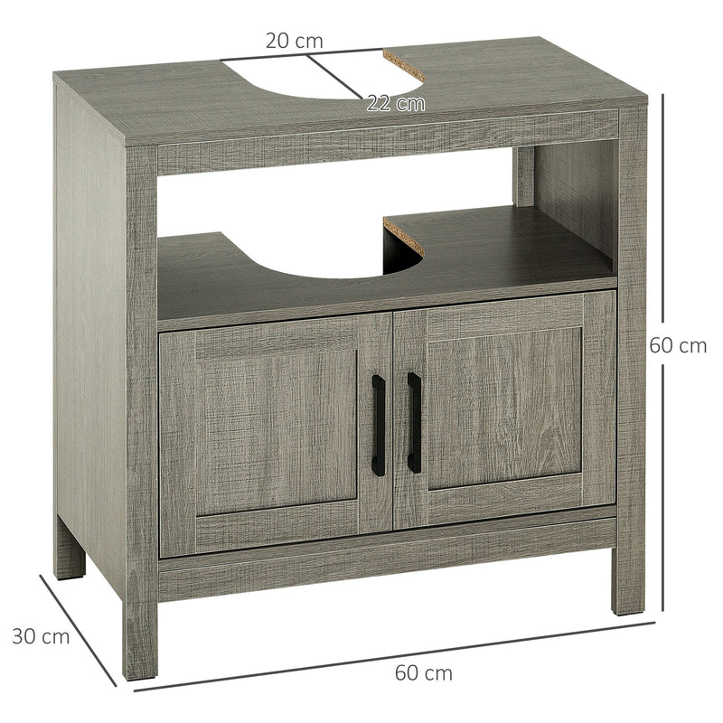 Móvel para Lavatório Pousar Móvel Casa de Banho de Madeira com 2 Portas e Prateleira Aberta Estilo Moderno 60x30x60cm Cinza