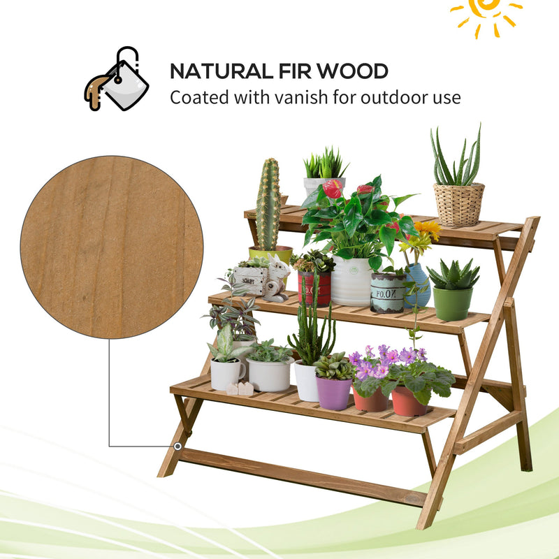 Suporte de Madeira para Plantas em Forma de Escada com 3 Prateleiras Dobrável Suporte de Vasos de Plantas para Decoração de Interiores e Exteriores 101x83x88cm Marrom