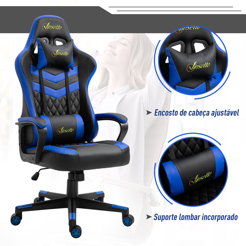 Cadeira ergonômica gaming de escritório Altura ajustável basculante com apoio de cabeça giratorio 61x70x121-129 azul