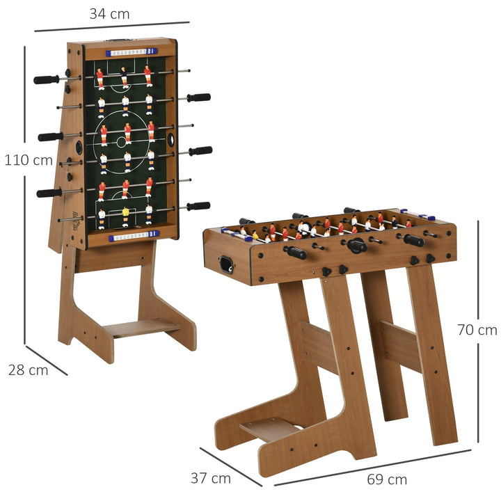 Mesa de Matraquilho para Crianças e Adultos Matraquilho 69x37x70cm com 2 Bolas 6 Hastes Metálicas 2 Placares de Pontos 18 Jogadores Pés Dobrável para Familias Festas Madeira