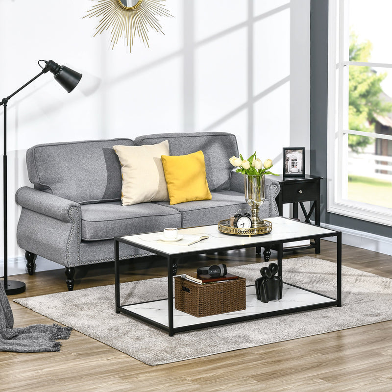 Mesa de Centro Mesa de Sala de Estar com Bancada de Imitação a Mármore e Estrutura de Aço para Escritório Dormitório Sala de Jantar Carga Máxima 90kg 120x60x46cm Branco e Preto