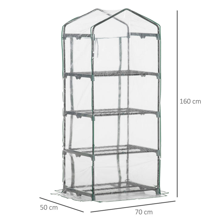 Estufa de Jardim com 4 Prateleiras e Cobertura de PVC Estufa de Aço para Cultivo de Plantas Flores 70x50x160cm Transparente