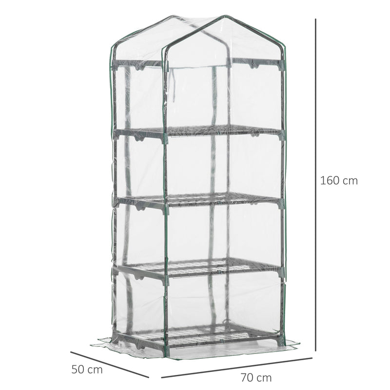 Estufa de Jardim com 4 Prateleiras e Cobertura de PVC Estufa de Aço para Cultivo de Plantas Flores 70x50x160cm Transparente