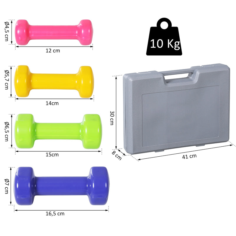 Conjunto de 8 halteres 4 pares de 0,5 kg 1 kg 1,5 kg 2 kg com caixa exterior para ginásio e treino