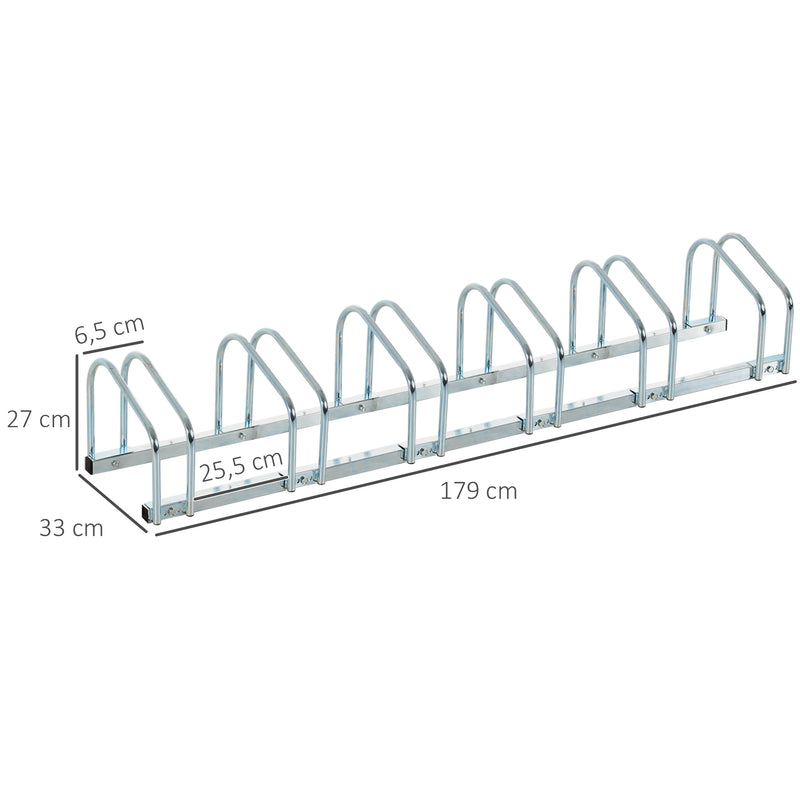 Estacionamento para 6 Bicicletas Suporte de Aço para Estacionar Bicicletas no Chão para Interior e Exterior 179x33x27 cm Prata