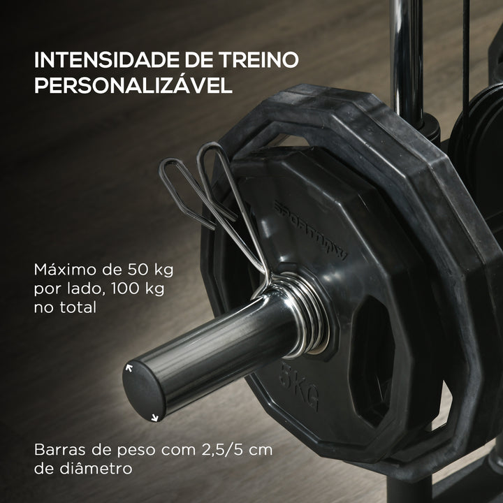 Máquina Multi Estação Musculação para Treino de Ombros Braços Placas de Pesos de 100 kg Carga Máxima 120 kg para Fitness Ginásio em Casa 170x139x200 cm Preto