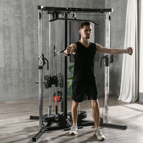 Máquina Multi Estação Musculação para Treino de Ombros Braços Placas de Pesos de 100 kg Carga Máxima 120 kg para Fitness Ginásio em Casa 170x139x200 cm Preto