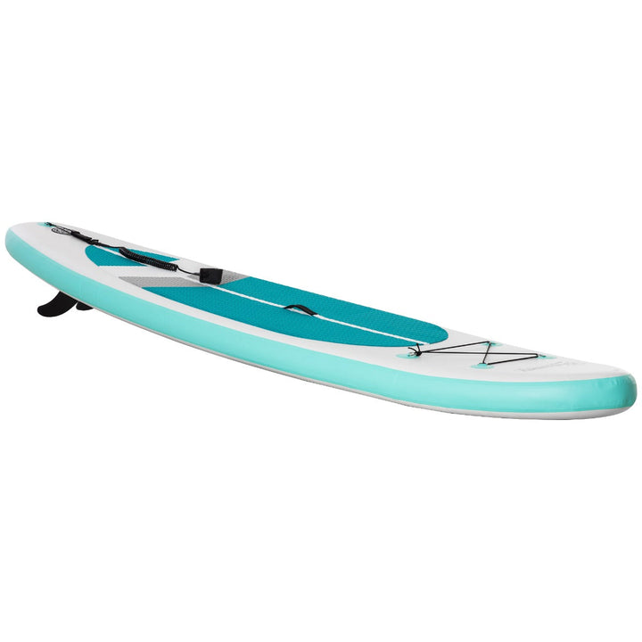 Prancha de Paddle Surf Inflável 320x76x15cm Dobrável com Remo de Alumínio Ajustável Desmontável Bolsa de Transporte e Acessórios Branco e Turquesa