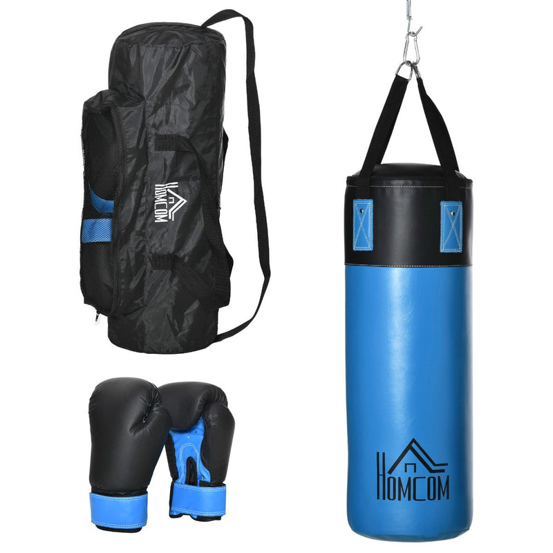 Saco de Boxe Profissional Puching Bag com Luvas de 8 oz Gancho e Bolsa de Armazenamento Saco de Areia de Treinamento para Adultos e Adolescentes Ø25x102 cm Azul