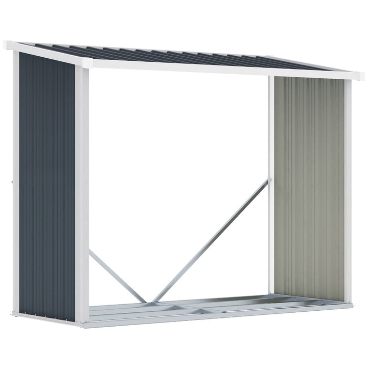 Abrigo para Lenha de Aço Galvanizado Abrigo de Armazenamento de Lenhas com Teto Inclinado para Jardim Terraço Exterior 185x84x133,5/148,5 cm Cinza