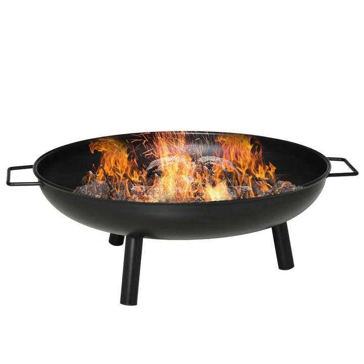 Braseiro Exterior Ø58x23 cm Braseiro Redondo com Alças de Transporte 3 Pés e Estrutura de Metal para Fogueira Lenhas Terraço Jardim ao Ar Livre Preto