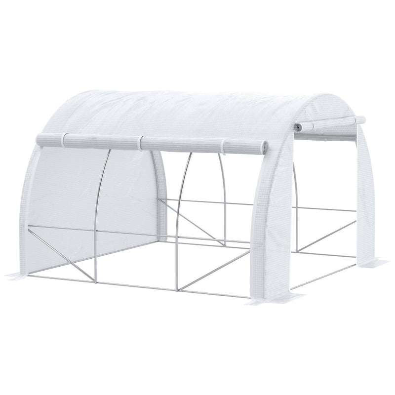 Estufa Tipo Túnel 3x3x2m Estufa de Jardim com Porta Enrolável 6 Janelas Cobertura de PE 140g/m² e Metal Galvanizado para Cultivos de Plantas Verduras Branco