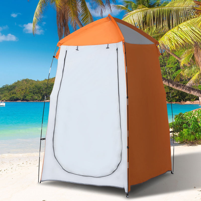 Tenda de Duche Campismo Portátil UV+25 Tenda de Privacidade para Casa de Banho Trocador com Janela Bolso e Bolsa de Transporte 123x121x98cm Laranja