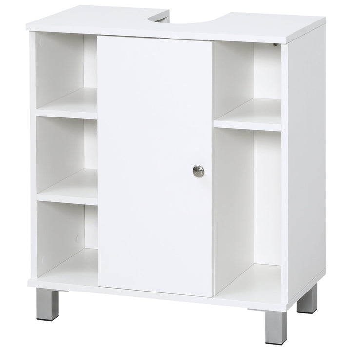 Armário Casa de Banho Móvel para Lavatório de Madeira com 5 Compartimentos Abertos 1 Porta Desenho Compacto Moderno 60x30x68cm Branco