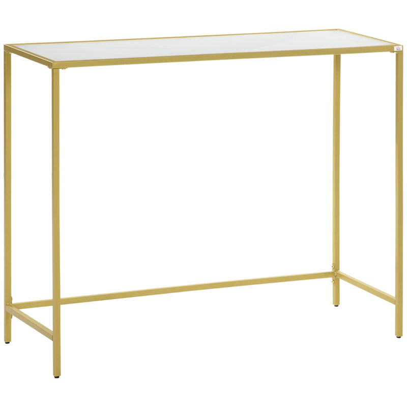 Mesa Consola Mesa de Entrada com Vidro e Estrutura de Aço para Corredor Sala de Estar Estilo Moderno com Anti-Rolamento Carga Máxima 25kg 100,5x35x80cm Branco e Dourado