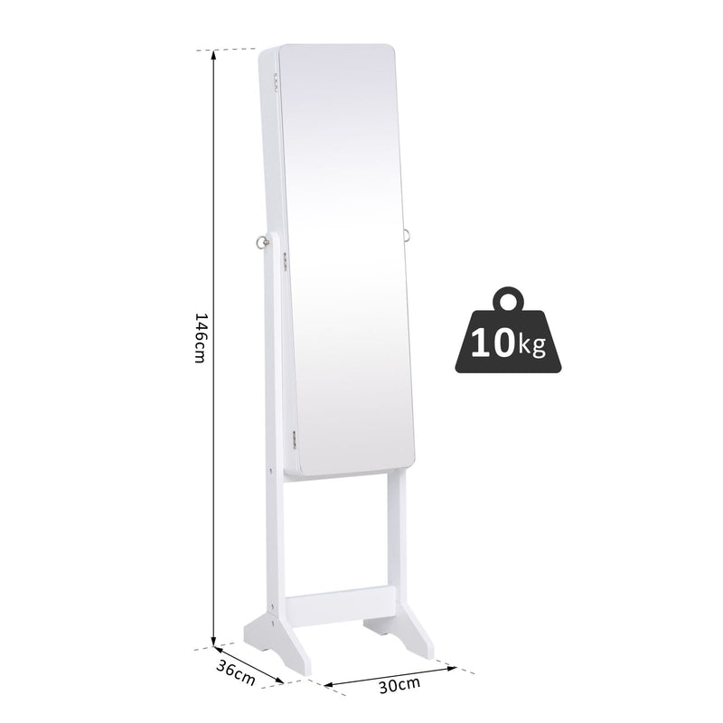 Armário para Joias Luzes LED de luz Reclinável Madeira 30x36x146cm cor Branco