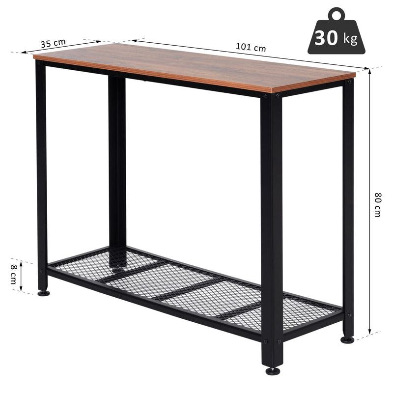 Mesa consola estilo industrial mesa de corredor com prateleira de malha de metal 101x35x80cm 10kg marrom e preto