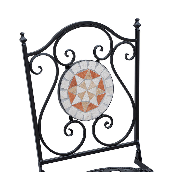 Conjunto de 2 Cadeiras Dobráveis de Jardim Bistrô Cadeira Assento Mosaico para Terraço Varanda Aço Carga 120kg