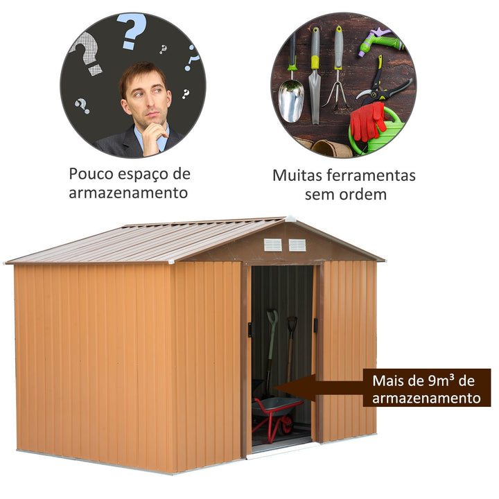 Galpão de Jardim Barracão Metálico Placa Ocra para armazenar ferramentas 277x191x192cm Ocra