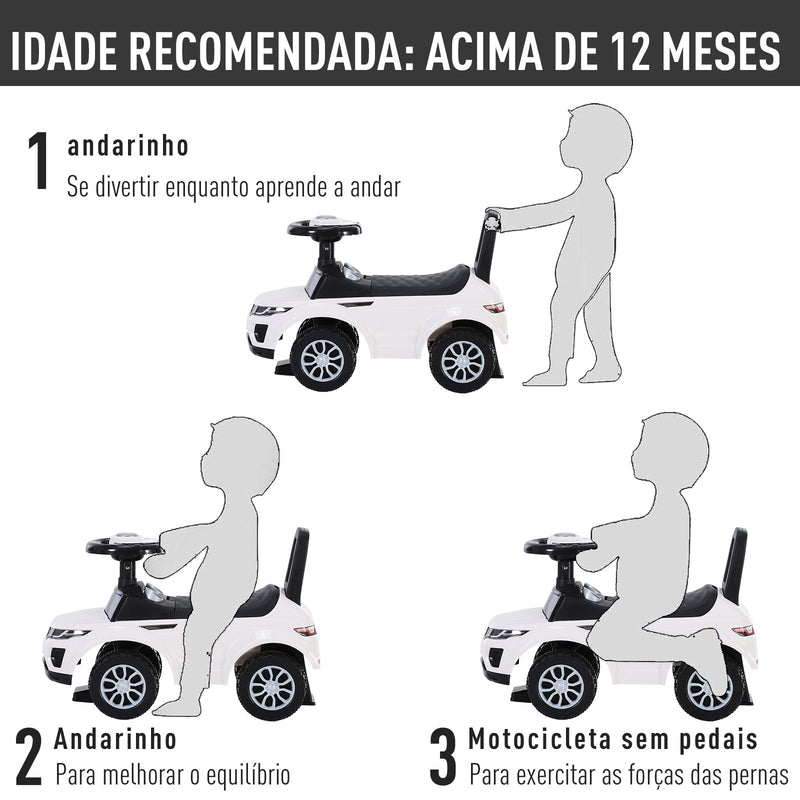 Carro andador para bebé sem Pedais com Alto-falante 60x38x42cm branco