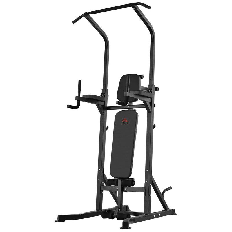 Estação de Musculação Torre de Treinamento Altura Ajustável com Barra de Flexões e Banco Dobrável para Fitness em Casa Academia Carga 150kg 99x178x230cm Preto