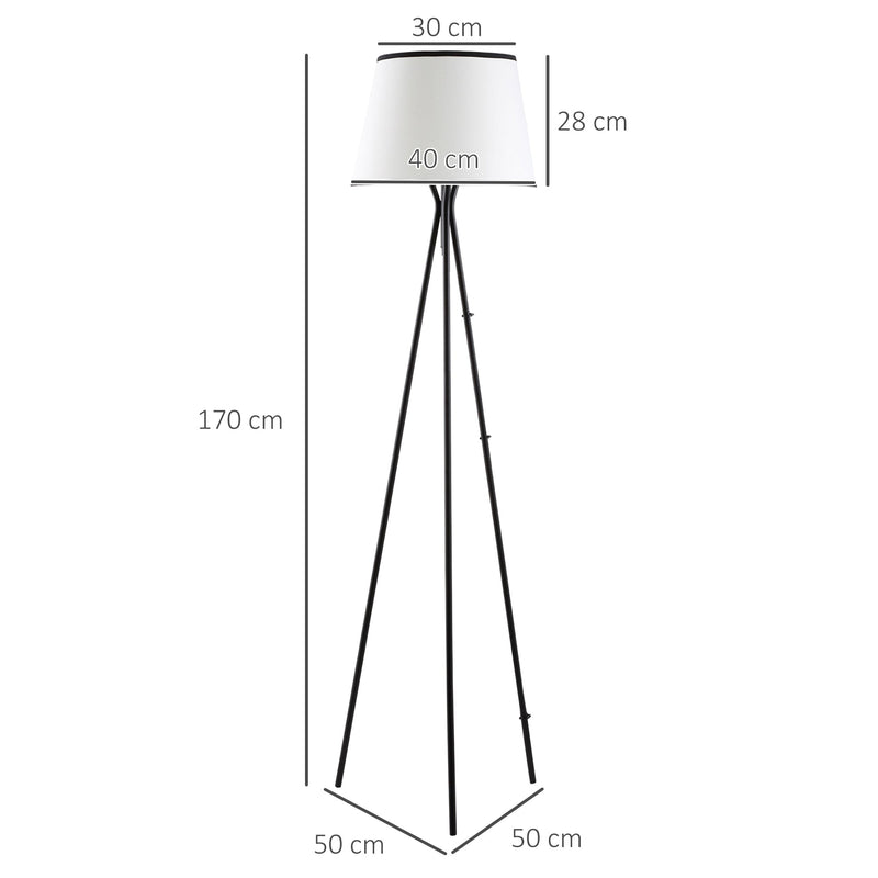 Candeeiro de Pé para Sala de Estar com Tripé de Metal Ecrã de Tecido Suporte para Lâmpada E27 Máx. 40W e Interruptor de Pé Desenho Moderno para Dormitório 50x50x170cm Branco e Preto