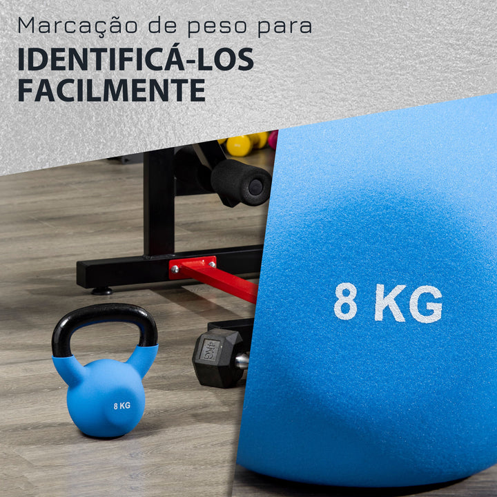Kettlebell de 8kg de Ferro Fundido Haltere Kettlebell com Revestimento de Neoprene para Treinamento de Força Casa Ginásio 18x11x20cm Azul