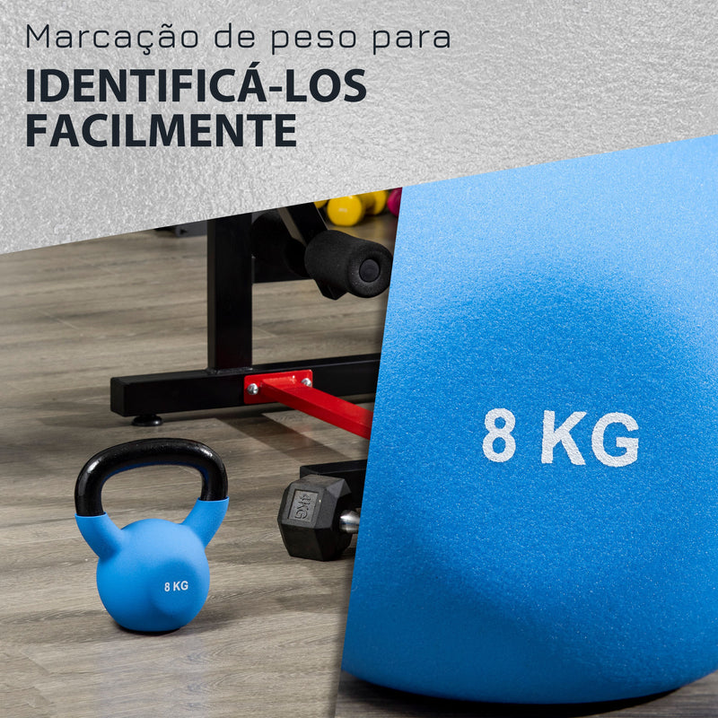 Kettlebell de 8kg de Ferro Fundido Haltere Kettlebell com Revestimento de Neoprene para Treinamento de Força Casa Ginásio 18x11x20cm Azul