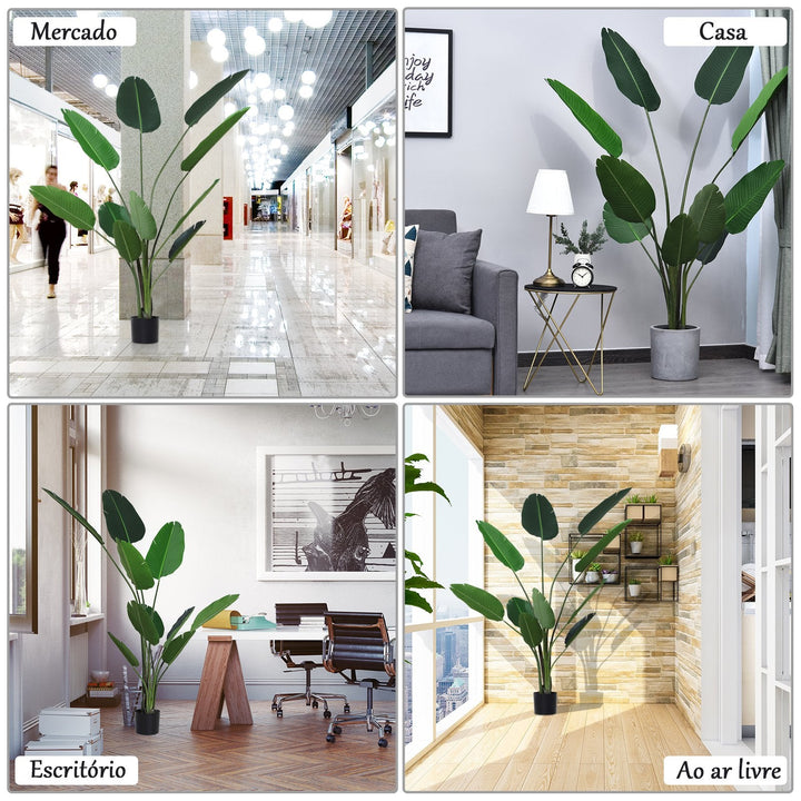 Planta Artificial com grandes folhas de palmeira Árvore realista com pote 10 folhas ?18x180cm