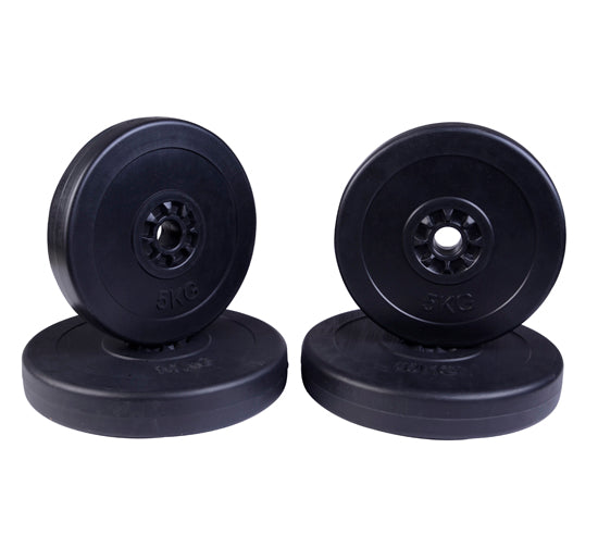 Conjunto de 4 discos de peso de 5 kg e 10 kg com orifício de Ø25 mm preto
