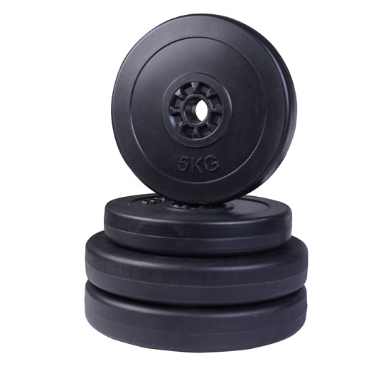 Conjunto de 4 discos de peso de 5 kg e 10 kg com orifício de Ø25 mm preto