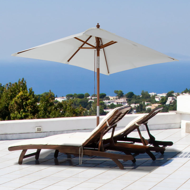 Guarda-sol 200x150x230 cm de Bambu Madeira para Jardim Terraço Pátio Praia Dois Tectos Ângulo Inclinável Rectângulo de 38mm Crema