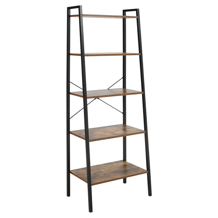 Estante de Estilo Industrial em Forma de Escada com 5 Prateleiras com Estrutura de Metal para Sala de Estar Dormitório Cozinha Escritório 56x34x160cm Marrom Rústico